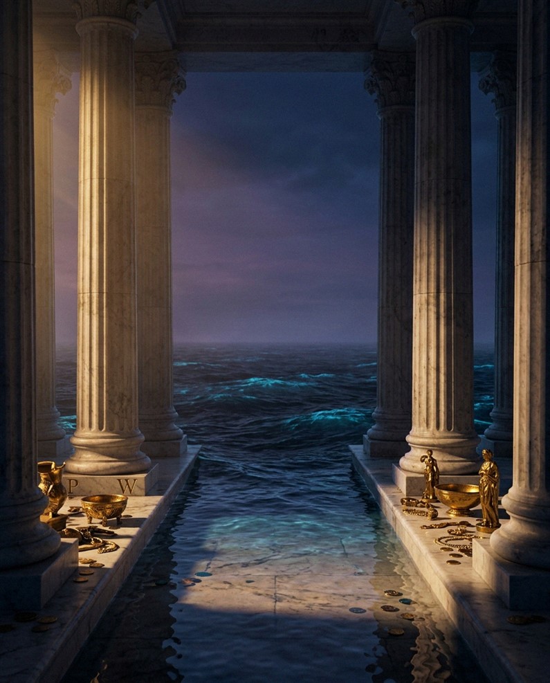 Deep ocean waters with sunlight filtering through